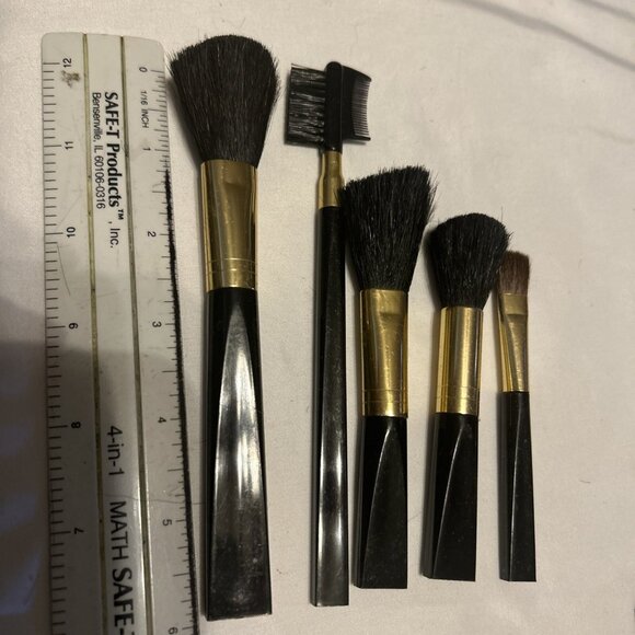 Cosmetic Makeup Brush Set of 5 Long Assorted Size Black Handles W/gold New - Picture 1 of 8